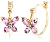 Yellow Gold Overlay Sterling Silver Amethyst Butterfly Hoop Earrings w/ Diamond Accent