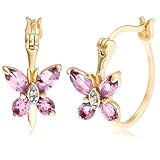 Yellow Gold Overlay Sterling Silver Amethyst Butterfly Hoop Earrings w/ Diamond Accent