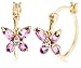 Yellow Gold Overlay Sterling Silver Amethyst Butterfly Hoop Earrings w/ Diamond Accent