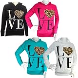 Animal Leopard Print LOVE Heart Slogan Hoodie Jumper Top Womens Size 8-14