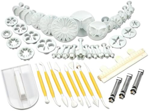 45 pcs cookie cutter ejector punch + Modelling + smoother + border decoration fondant marzipan Gateau