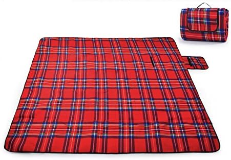 Large Outdoor Beach Picnic Blanket Soft Fleece Surface Mat Waterproof and Sandproof Backing 60x80 inches Perfect for Travelling and Camping (Red Checkers)