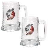 Portland Trail Blazers NBA 2pc 15oz Glass Tankard Set - Primary Logo