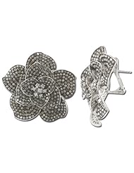 14K White Gold 9.04ct Intricate Lotus Pave Brown & White Diamond Stud Earrings