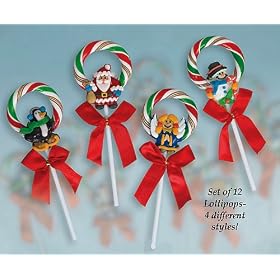 Holiday Wreath Lollipops Set Of 12 - Penguin ,Santa , Angel & Snowman (3 Of Each)