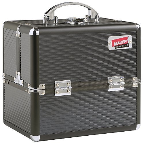 Beautify Professional Aluminum 10" Beauty Cosmetics & Makeup Train Case (Black)
