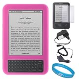 Premium Durable Silicone Skin Cover for Amazon Kindle 3 Wireless Reading Device 3G Wi-Fi 6" Display + Micro USB Travel Wall Charger and Micro USB Travel Car Charger with LED Power Indicator + Includes a 6" Clear Screen Protector for Amazon Kindle