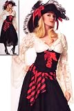 3Pc. Gold Doubloon Pirate Incl Lace Sleeved Top,Long Skirt And Striped Sash