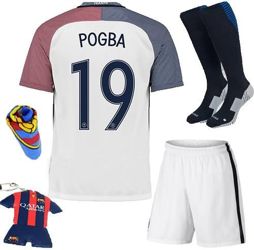 Soccer Kids 2015-2016 France Away Kit POGBA #19 Football Soccer Kids Jersey with Shorts & Socks & Key Chain Sportwear 3-12 YRS (7-8 years)
