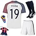 Soccer Kids 2015-2016 France Away Kit POGBA #19 Football Soccer Kids Jersey with Shorts & Socks & Key Chain &Face Cloth Sportwear 3-12 YRS