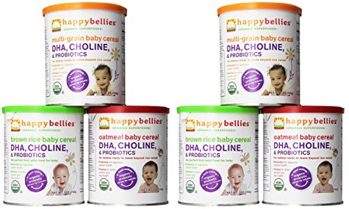 Happy Bellies Organic Super Cereals, DHA, Multi 6-Pack (2 each Brown Rice, Oatmeal, Multigrain 7oz)