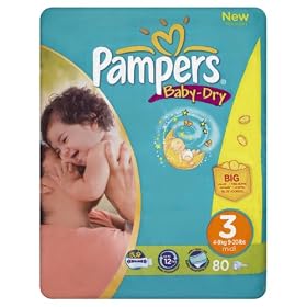 Pampers Baby-Dry Size 3 (9-20 lbs/4-9 kg) Nappies - 2 x Packs of 80 (160 Nappies)