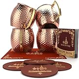 Krown Kitchen - Hammered Moscow Mule Copper Mug Set of 4| Stainless Steel Lining | 16 oz