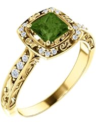 18K Yellow Gold 5.00x5.00mm Princess Cut Green Tourmaline and Diamond Ring -- LIFETIME WARRANTY