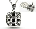 Genuine Marcasite and Black Onyx Square Sterling Silver Aromatherapy Scent Locket Pendant with 20" Cable Chain Necklace