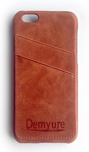 Leather iPhone 6/6s Card Case with two card slots for ID / credit cards, Ultra Slim fit by Demyure New York, Genuine Leather wallet case for iPhone 6 / 6s (Burnt Sienna - Brown)