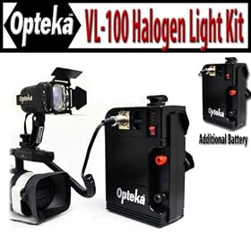 Opteka VL-100 100-Watt Professional Halogen Camcorder Video Light Kit with 12v Rechargeable Battery Pack - Extra 12v Rechargeable Battery Pack Included!