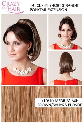 14" Clip-in Short Straight Ponytail Extension Hair Piece Medium Ash Brown/Sahara Blonde [10/16]