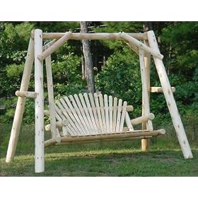 5' White Cedar Unstained Love Seat Swing w  Stand by The Cedar Store
