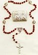 Specialty Rosary - Sacred Heart of Jesus and Immaculate Heart of Mary Rosary and Plaque Set - 4mm Wood Beads - 22in. Chain - IMPORTED FROM ITALY