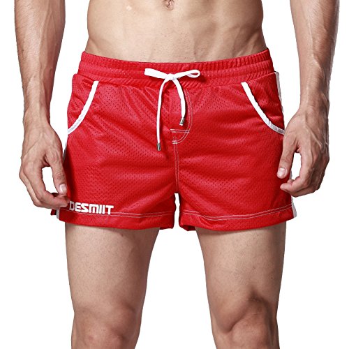 DESMIIT Men's Mesh Pocket Short Red US Large Asia XXL Waist:36