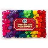 Pompoms for Crafts and Hobby Supplies, Over 300 Fuzzies in Bright Hot Kaleidoscope Colors BONUS Googly eye package