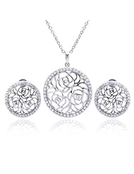 Nickel Free Sterling Silver Pendant & Earring Sets CZ Disc With Flower Outline Set Pendant Disc Diameter: 24.9mm Earring Disc Diameter: 18.25mm