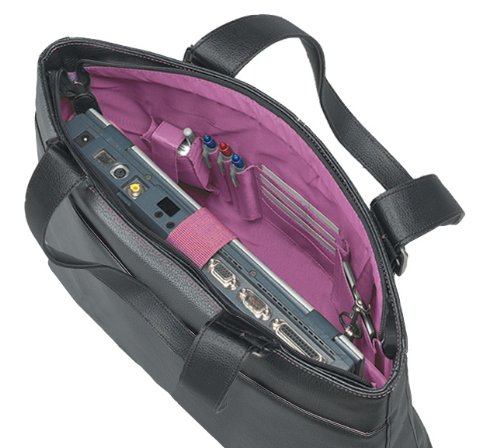SOLO Classic Collection K708-4/12 Laptop Tote with Padded Laptop Pocket, for Notebook Computers up to 16 Inches, in Black with Magenta Interior