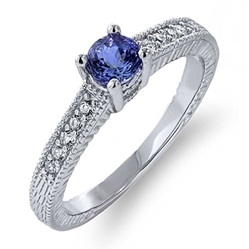 0.56 Ct Round Cut Blue Tanzanite 925 Silver Engagement Ring