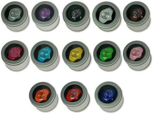 13 x MEGA SET - Silicone Watches " Black - White - Red - Brown - Gray - Purple - Orange - Green - Yellow - Dark Blue - Light Blue - Pink - Dark Pink " - Men / Women / Kids / Unisex Silikone Collection Round Silicon Watches inclusive Metal Gift - Boxes