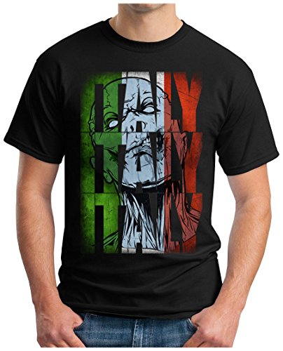 OM3 – ITALY-SKULL – T-Shirt ITALIEN EM 2016 FRANKREICH FRANCE FUSSBALL FANSHIRT SOCCER SPORT TRIKOT EUROPAMEISTER, 4XL, schwarz