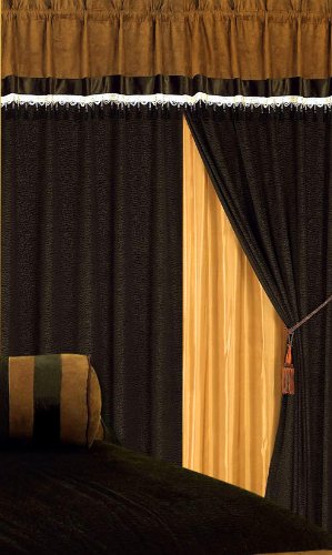 3 Piece Black Sheer Voile Curtain Panel Set 2 Black Panels And 1 Scarf Good Choice Window Curtains 60 Inch