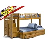 Solid Wood Reversible Stair Way Twin/Full Bunk Bed w/ Drawer, Under Bed Chest, Made in USA