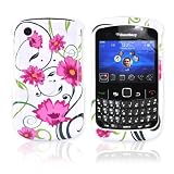 for Blackberry Curve 8520 Hard Case PINK FLOWER WHITE