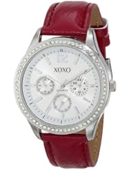XOXO Womens XO3180 Silver Dial Fuchsia Snake Strap Watch