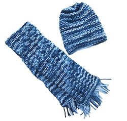 Handmade Baby's First Scarf and Hat Set - Blue Dance (100% Knitted By Hand)