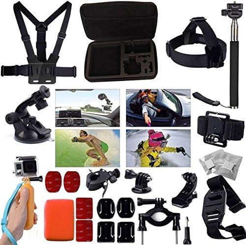 Videook 26in1 Flat / Curved Mount, Monopod, Car Suction Cup Mount, Bundle Head, Wrist, Chest Strap Mount, Bike Bicycle Mount Floating Handle Grip Kit Bag Case for GoPro Hero 4/3+/3/2 Camera
