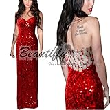 Red Strapless Sequins Cocktail Ball Evening Prom Party Long Formal Gown Women Dress