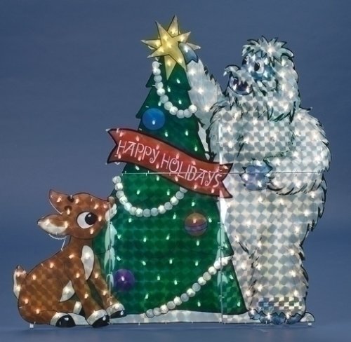 48" Holographic Rudolph & Bumble With Christmas Tree Lighted Yard Art #165467