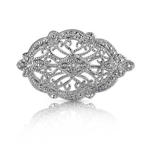 Celebrated Style: Sterling Silver White CZ Diamond Vintage Style Brooch