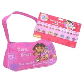 Dora the Explorer Mini Handbag +Stick on Earrings and Rings Set