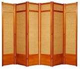 Large Folding Office Partition - 7ft. Jute Fiber Asian Shoji Screen Room Divider - 6 Panel Honey
