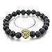 Long Way Natural Lava Rock Matte Agate Bracelet Lion Head Elastic Strand Bangle for Women and Men