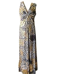 Sleeveless Polyester/Spandex Summer Gathered Animal Print Maxi Dress 
