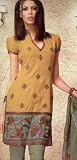 Mustard Art Silk Kameez Unstitched Dress Material with Churidar and Dupatta