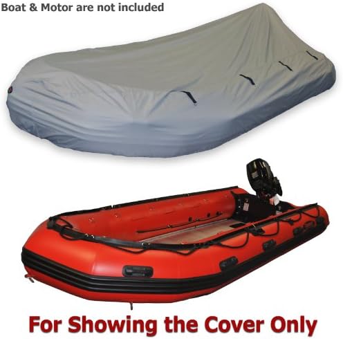 Seamax Dinghy Tender Raft Cover Model: D500, for Inflatable Boat Beam: 5.8-6.4ft Length: 14.7-16.5ft, Gray Color, with Elastic String & Tie Down Rings, Fit Achilles Mercury Zodiac