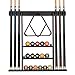 Billiards Xpress Pool Cue Rack - Pool Stick Holder Wall Mount With 16 Ball Holders & 6 Pack Of Chalk - Rubber Circle Pads & Large Clips Prevent Damage - Compact Billiard Table Accessories For Man Cave