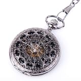 Skeleton Pocket Watch Chain Mechanical Hand Wind Half Hunter Antique Look Value Quality - PW18