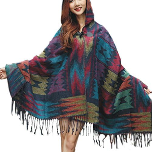 YOLL Women Toggle Tassel Pashmina Wrap Shawl Scarf Cape With Hood-M01-1