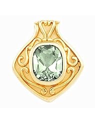 18K Yellow Gold Antique Cushion Cut Prasiolite (Green Amethyst) Pendant -- LIFETIME WARRANTY
